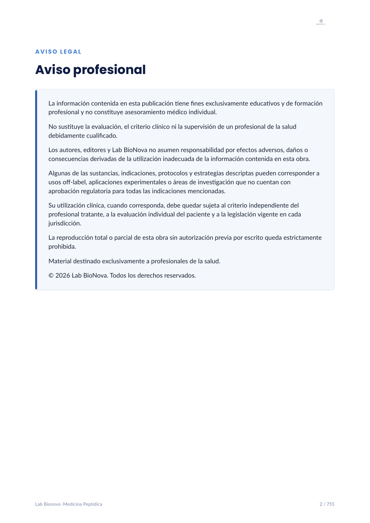 Manual "Medicina Peptídica" / "Ciencia clínica, mecanismo y aplicación terapéutica de precisión"